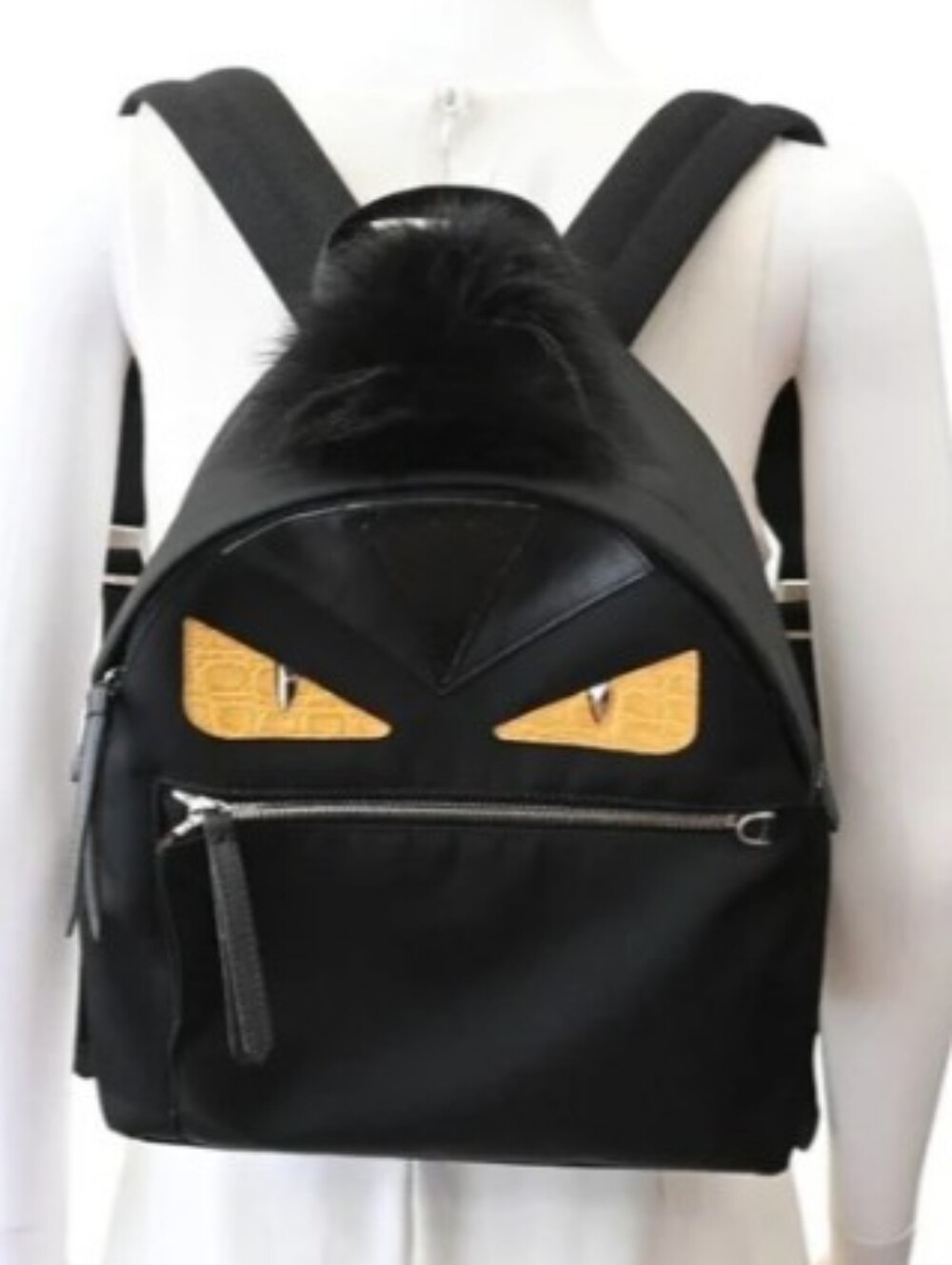 Fendi Black Backpack with Yellow Eye Accents